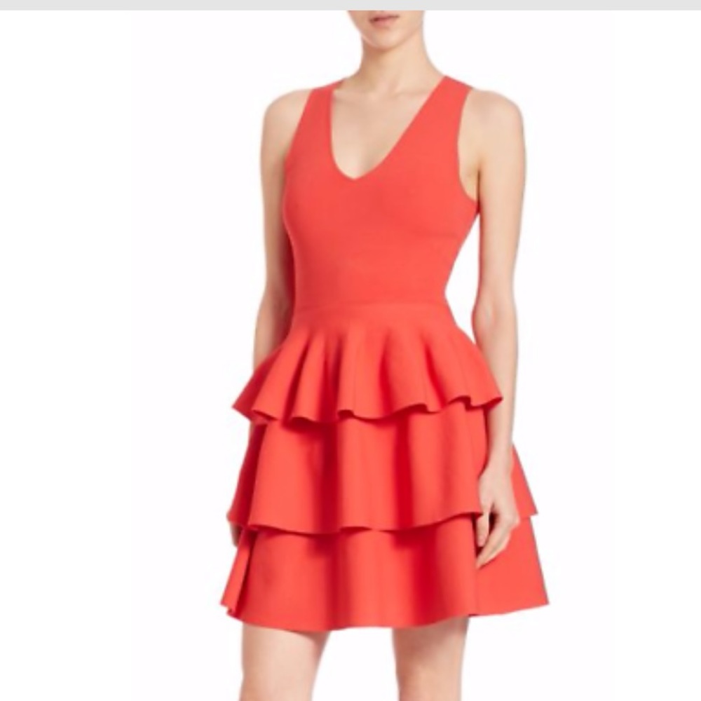 Orange Bermuda Knit Tiered Ruffle Fit/Flare Dress